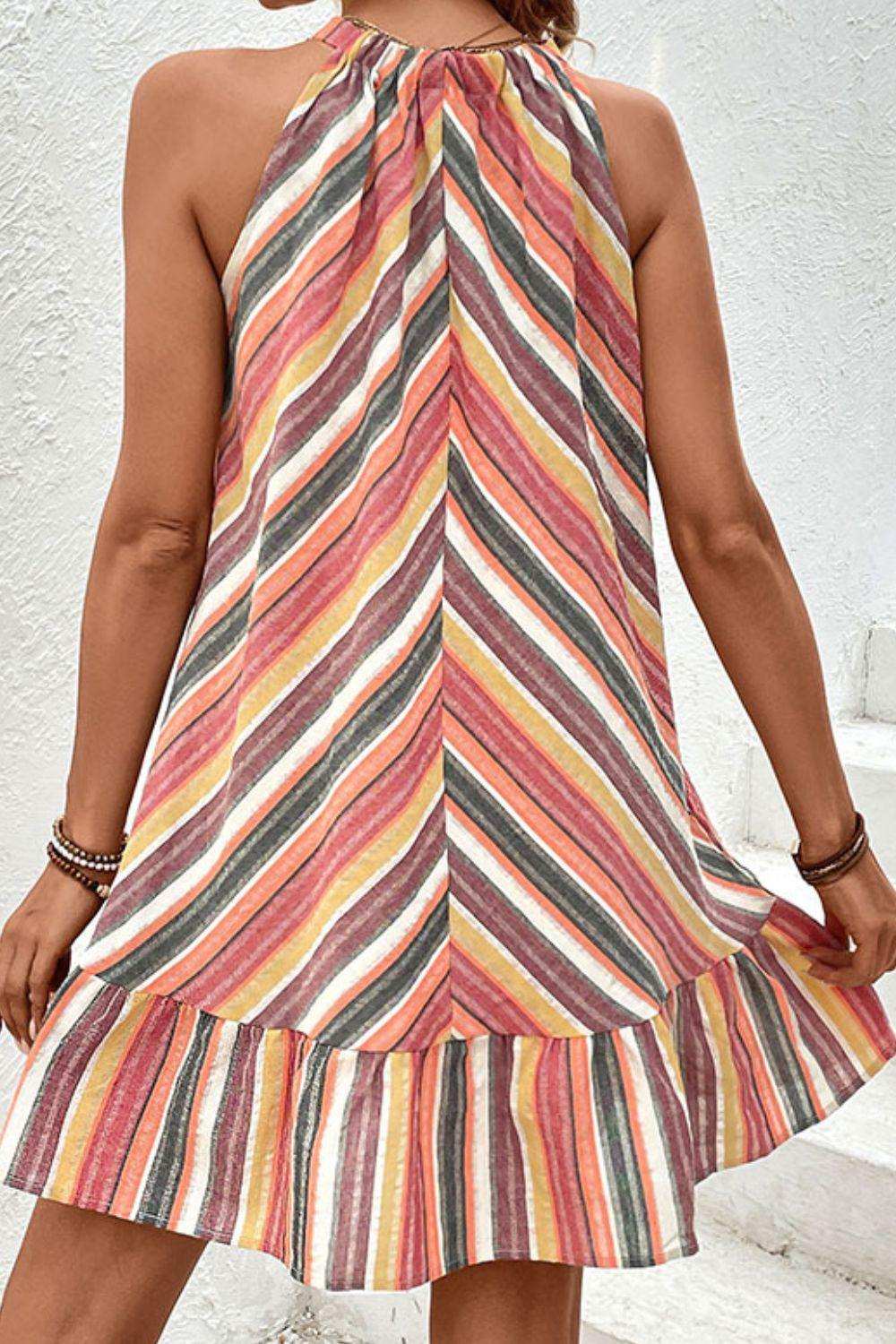 Striped Round Neck Sleeveless Mini Dress - Trendsi - Flyclothing LLC