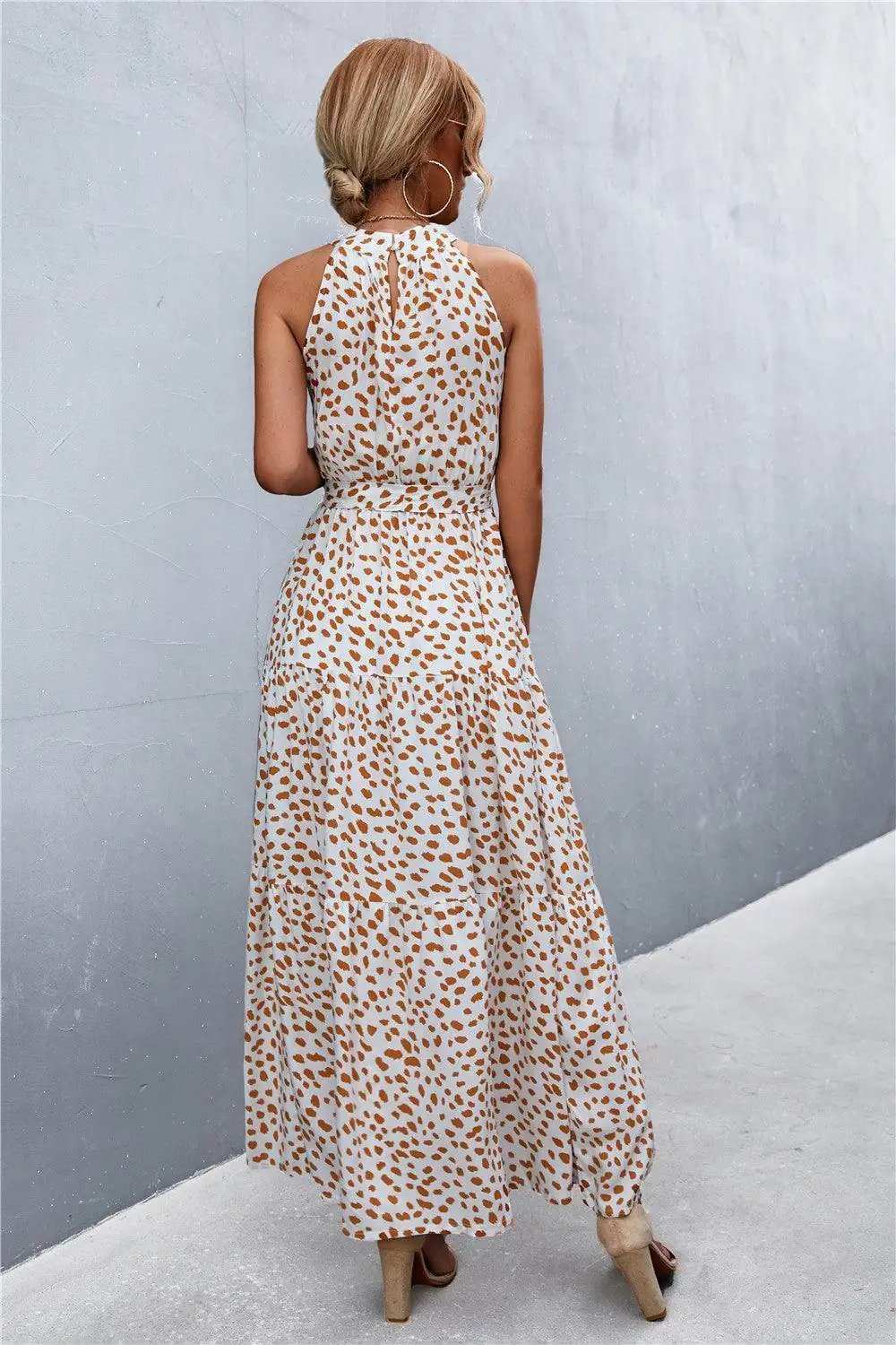 Printed Sleeveless Tie Waist Maxi Dress - Trendsi - Flyclothing LLC