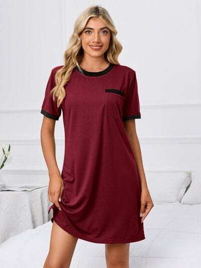 Contrast Trim Round Neck Mini Dress - Trendsi - Flyclothing LLC