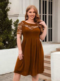 Plus Size Ruched Round Neck Short Sleeve Dress - Trendsi - Flyclothing LLC
