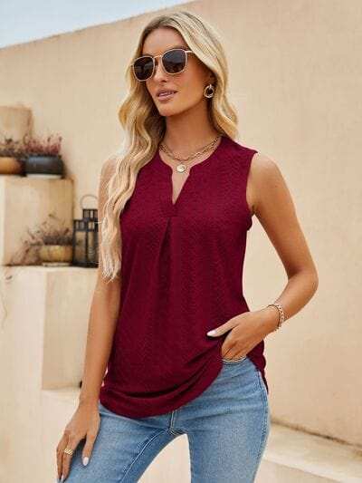Eyelet Notched Tank - Trendsi - Flyclothing LLC