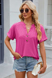 Eyelet Notched Short Sleeve T-Shirt - Trendsi - Flyclothing LLC