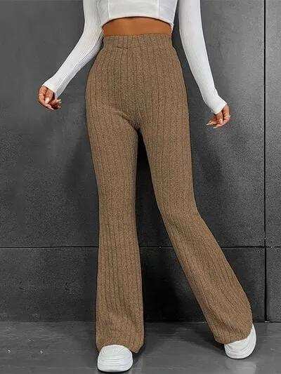 Ribbed High Waist Bootcut Pants - Trendsi - Flyclothing LLC