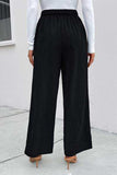 High Waist Ruched Tie Front Wide Leg Pants - Trendsi - Flyclothing LLC
