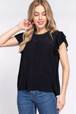 ACTIVE BASIC Ruffle Short Sleeve Crochet Blouse - Trendsi - Flyclothing LLC