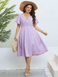 Plus Size Printed Smocked Waist Surplice Dress - Trendsi - Flyclothing LLC