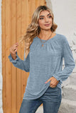 Ruched Round Neck Flounce Sleeve T-Shirt - Trendsi - Flyclothing LLC