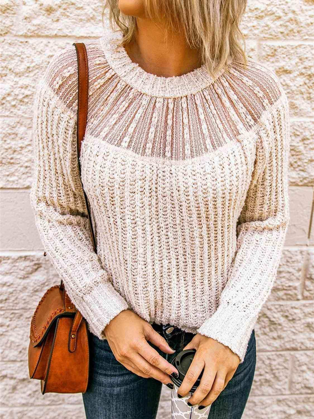 Round Neck Rib-Knit Sweater - Trendsi - Flyclothing LLC