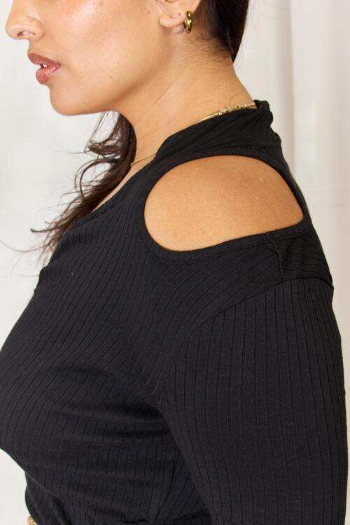 Culture Code Full Size Ribbed Surplice Cold Shoulder Top - Trendsi - Flyclothing LLC