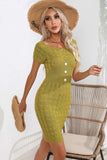 Decorative Button Round Neck Short Sleeve Sweater Dress - Trendsi - Flyclothing LLC