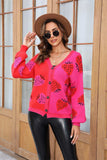 Printed V-Neck Button-Down Long Sleeve Cardigan - Trendsi - Flyclothing LLC