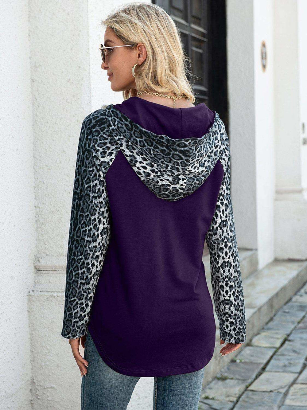 Leopard Raglan Sleeve Hoodie - Trendsi - Flyclothing LLC