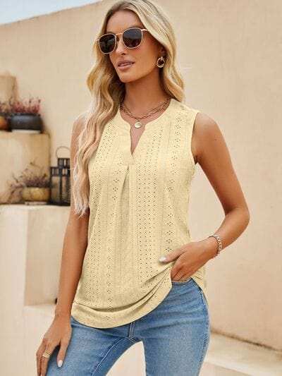Eyelet Notched Tank - Trendsi - Flyclothing LLC