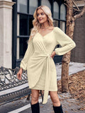 Asymmetrical Surplice Puff Sleeve Mini Dress - Trendsi - Flyclothing LLC