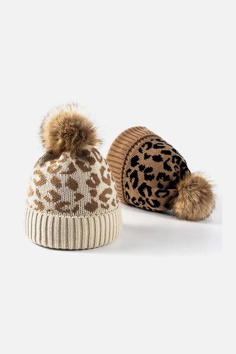 Leopard Pom-Pom Cuffed Beanie - Trendsi - Flyclothing LLC