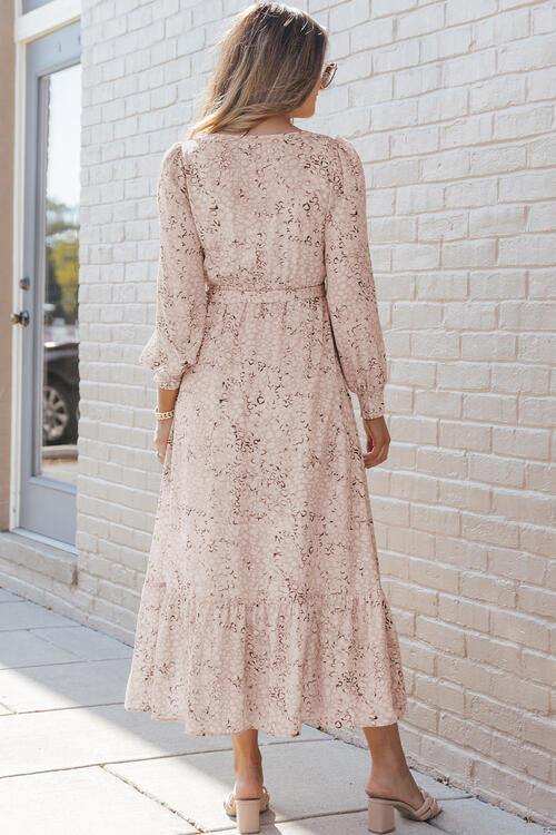 Printed Tie Front Ruffle Hem Dress - Trendsi - Flyclothing LLC