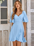 Smocked Tie Back Ruffle Hem Dress - Trendsi - Flyclothing LLC