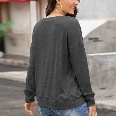 Quarter Button Dropped Shoulder Blouse - Trendsi - Flyclothing LLC