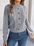 Cable-Knit Buttoned Round Neck Sweater - Trendsi - Flyclothing LLC