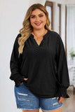 Plus Size Eyelet Notched Flounce Sleeve Blouse - Trendsi - Flyclothing LLC