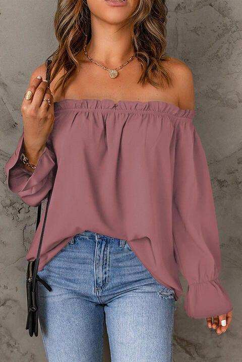 Off-Shoulder Flounce Sleeve Blouse - Trendsi - Flyclothing LLC