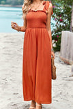 Frill Trim Tie Shoulder Wide Leg Jumpsuit with Pockets - Trendsi - Flyclothing LLC