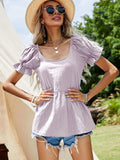 Scoop Neck Flounce Sleeve Blouse - Trendsi - Flyclothing LLC