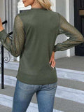 Waffle-Knit Round Neck Long Sleeve Blouse - Trendsi - Flyclothing LLC