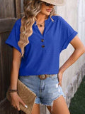 Eyelet Notched Short Sleeve T-Shirt - Trendsi - Flyclothing LLC