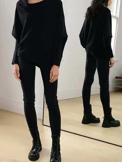 Full Size Boat Neck Batwing Sleeve Knit Top - Trendsi - Flyclothing LLC