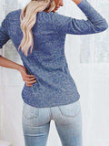 Round Neck Buttoned Long Sleeve T-Shirt - Trendsi - Flyclothing LLC