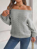 Openwork Off-Shoulder Long Sleeve Sweater - Trendsi - Flyclothing LLC