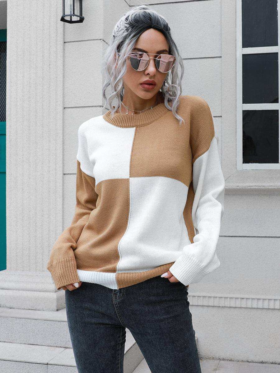 Contrast Drop Shoulder Sweater - Trendsi - Flyclothing LLC