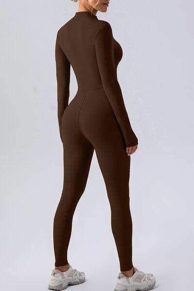 Half Zip Mock Neck Active Jumpsuit - Trendsi - Flyclothing LLC