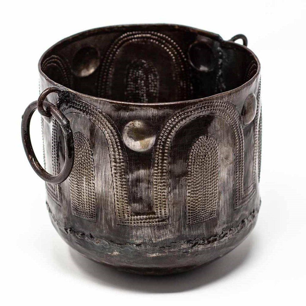 Hammered Metal Container with Round Handles - Croix des Bouquets - Croix des Bouquets - Flyclothing LLC