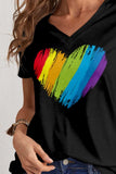 Heart V-Neck Dropped Shoulder T-Shirt - Trendsi - Flyclothing LLC