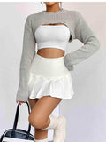 Distressed Long Sleeve Cropped Sweater - Trendsi - Flyclothing LLC