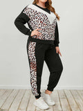 Plus Size Leopard Sweatshirt and Sweatpants Set - Trendsi - Flyclothing LLC