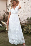Embroidered Short Sleeve Surplice Neck Maxi Dress - Trendsi - Flyclothing LLC
