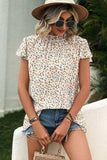 Ditsy Floral Mock Neck Short Sleeve T-Shirt - Trendsi - Flyclothing LLC