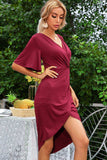 Flare Sleeve Surplice Tulip Hem Dress - Trendsi - Flyclothing LLC