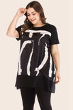 Plus Size Contrast Spliced Mesh T-Shirt and Cropped Leggings Set - Trendsi - Flyclothing LLC
