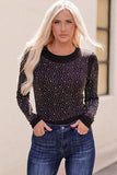 Rhinestone Round Neck Long Sleeve Bodysuit - Trendsi - Flyclothing LLC
