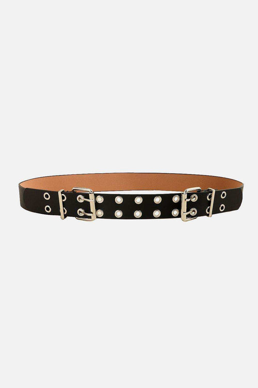 PU Leather Two Row Eyelet Belt - Trendsi - Flyclothing LLC