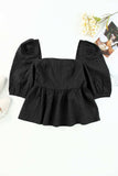 Square Neck Half Sleeve Peplum Blouse - Trendsi - Flyclothing LLC