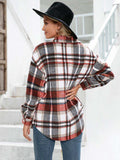 Meet You Outside Plaid Button Down Curved Hem Shacket - Trendsi - Flyclothing LLC