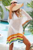 Rainbow Stripe Openwork Slit Cover-Up - Trendsi - Flyclothing LLC