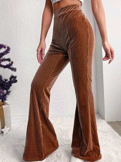 Ribbed High Waist Bootcut Pants - Trendsi - Flyclothing LLC