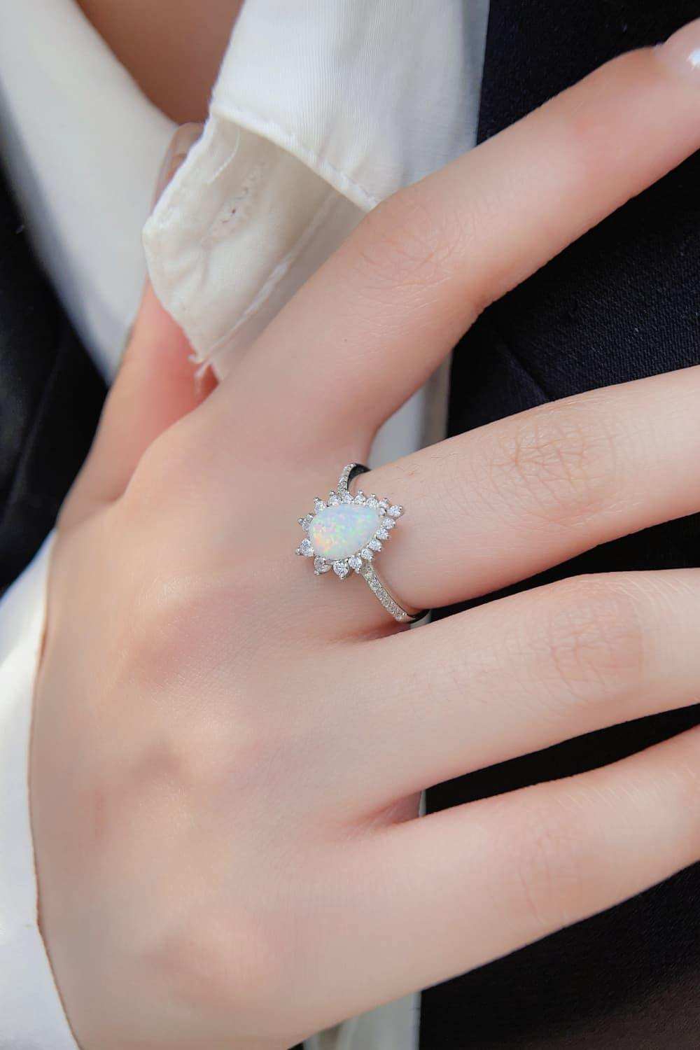 Platinum-Plated Opal Pear Shape Ring - Trendsi - Flyclothing LLC