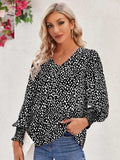 Printed V-Neck Lantern Sleeve Blouse - Trendsi - Flyclothing LLC